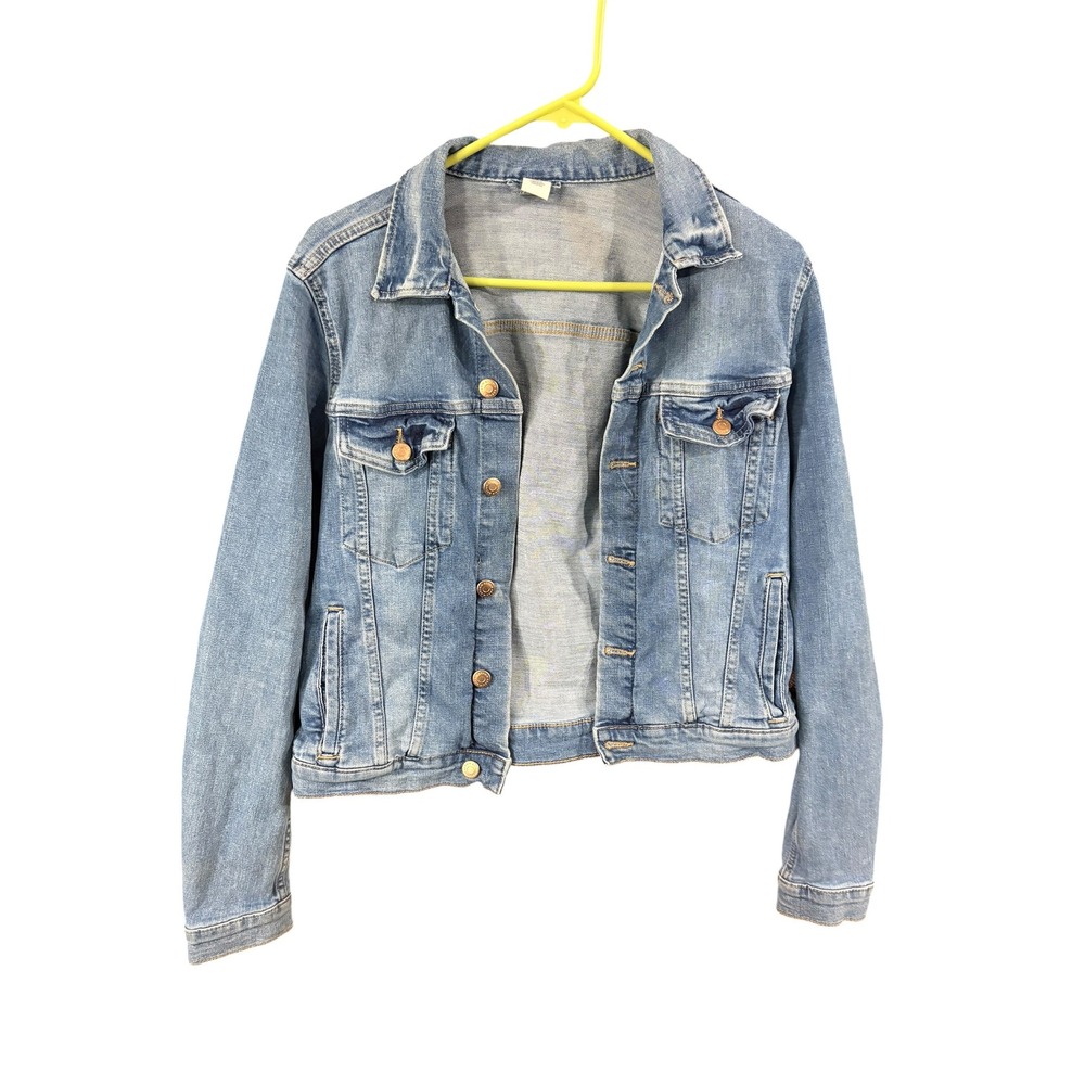 HM &Denim Light Wash Trucker Jacket Womens Medium Blue Jean Button Up Classic